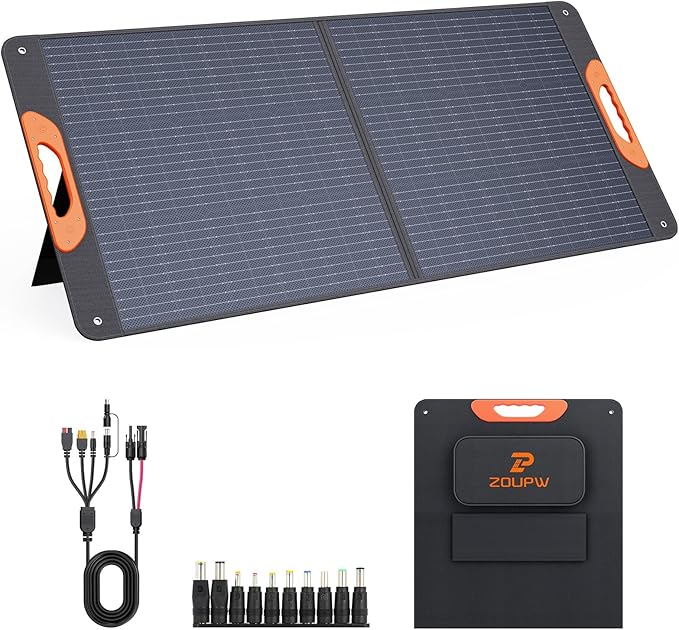 110 Watt Portable Solar Panel for Jackery Explorer 300/500/Ecoflow/Anker Solix/Bluetti, Foldable Monocrystalline Solar Charger IP67 Waterproof Offgrid Power for Camping RV Battery Backup