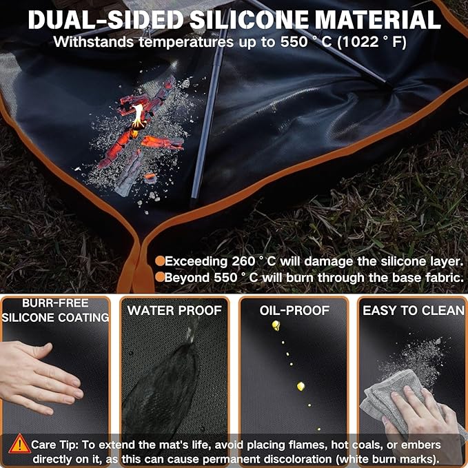Fire Pit Mat with Handle, Fireproof Under Grill Mat & Heat Resistant Pad for Solo Stove/Camping/Patio/Lawn, Waterproof & Non-Slip
