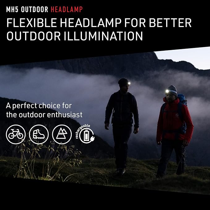 Ledlenser MH5 Rechargeable Outdoor Headlamp - Black, 400 Lumens - Ultra-Lightweight Design with Detachable Lamp Head - Advanced Focus System