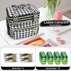 LOKASS Lunch Box for Women-16L-Insulated Lunch Bag Women, Expandable Double-layer Leakproof Cooler Bag with Upgrade Adjustable Shoulder Strap Ideal for Work/Travel/Picnics（Black&White Check）