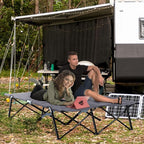 Outsunny 2 Person Folding Camping Cot for Adults, 50" Extra Wide Outdoor Portable Sleeping Cot with Carry Bag, Elevated Camping Bed, Beach Hiking, Grey