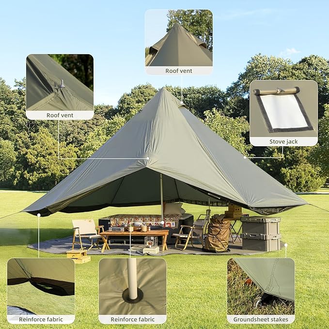 YOLENY Bell Tent, Yurt Tent 4/6/8/10 Person 4 Season Waterproof Glamping Tents w/Stove Jack for Family Camping Outdoor Party, Glamping Tents for Camping - 10/13.1/16.4FT