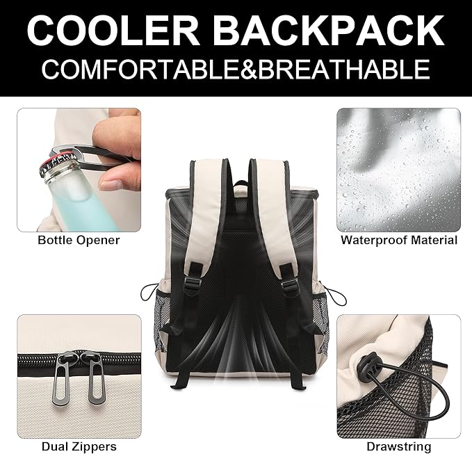 Backpack Cooler for Men and Women Insulated Waterproof Soft Lightweight Cooler Bag Leakproof 30 Cans Travel Camping Picnic Beach