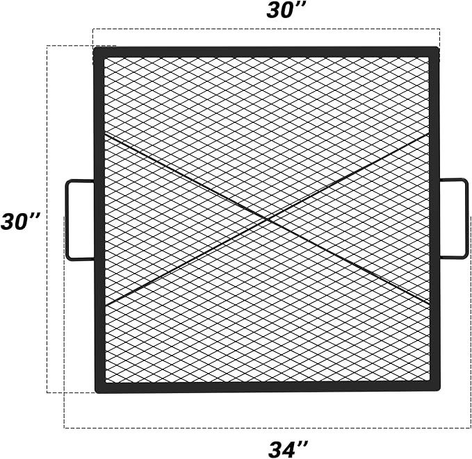 onlyfire Square Fire Pit Grill Grate, Heavy-Duty Steel Grate with Heat-Resistant Coating, Diamond Mesh & X-Marks Design for Outdoor BBQ, Camping, Backyard Gatherings - 30 inch