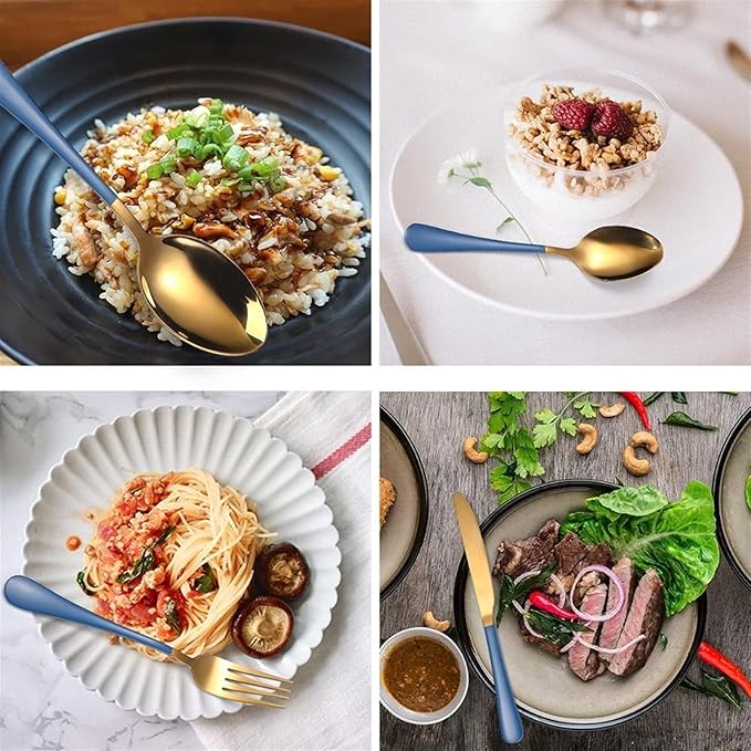 Flatware Sets 24pcs 18/10 Stainless Steel Cutlery Set Gold Tableware Set Fork Knife Spoon Dinnerware Set Flatware Set Silverware Set Stainless Steel