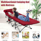 Goplus Camping Cot, Folding Camping Cot with Mattress, Pillow, Carry Bag, Storage Pocket, Camping Bed Military Cot for Home Office Nap Hiking, Heavy-Duty Portable Sleeping Cot for Adults Kids (Wine)