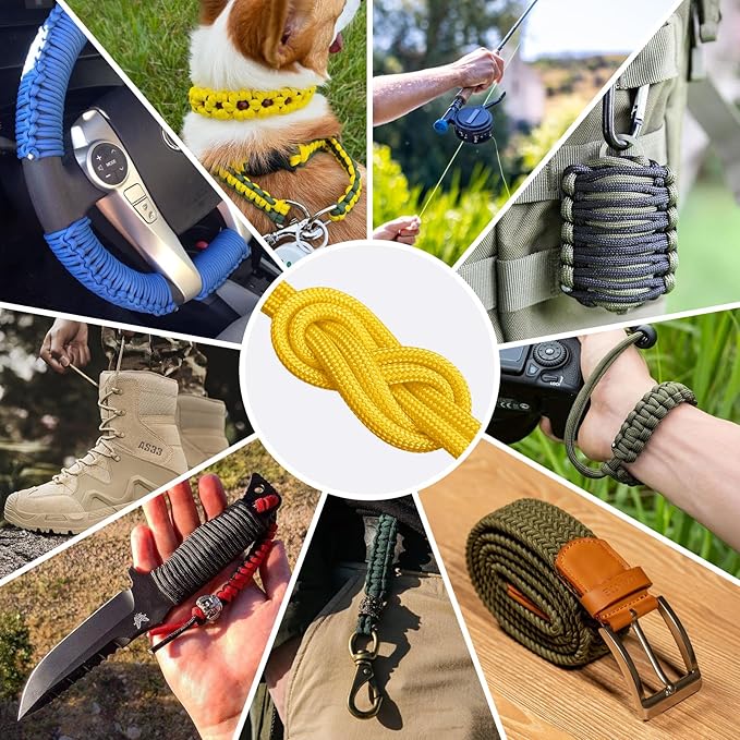 1200 Paracord Rope - 4.4mm 14 Strand Nylon Parachute Spool para Cord Lanyard for Outdoor Camping Survival Utility Tent Crafting DIY Projects Fishing Clothsline Bracelet - Yellow100FT