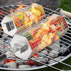 Grill Baskets 2PCS 304 Stainless Steel with Removable Wooden Handle Hexagon Design for BBQ Camping & Outdoor Cooking Accessories, Great Gift for Grill Lovers