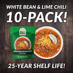 Valley Food Storage White Bean & Lime Chili | 10-Bag Bucket, 50 Servings | Premium Emergency Food Supply, 25 Year Shelf Life | Survival Meal Kits, Prepper Food & Off-Grid Living Supplies, Packaged in USA