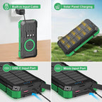 Solar Charger Power Bank 49800mAh Portable solar panels QC 3.0 22.5W Wireless Fast Charging with 6 Outputs for Cell Phones, Built in 4 Cables,USB C Waterproof Battery Pack for Camping,LED Flashlight