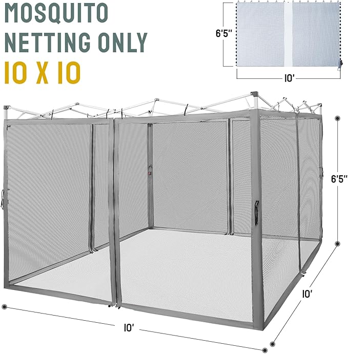 CROWN SHADES Gazebo Mosquito Net for 10 x 10 Pop Up Canopy - Patio Gazebo Mesh Sidewall with Zipper for Outdoor Tent, Garden and Backyard (4 Packs, Grey)