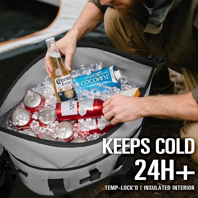 40 Can Large Soft Cooler Bag - Insulated Leak - Proof Cooler Bag with Roll-Top Waterproof Seal | Portable for Travel Camping, Shopping, Beach, Boating | 12HR Cold Retention Comes Freezer Packs*5