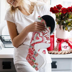 Valentines Day Kitchen Towels, Valentine Towels Set of 2, Gnomes Love Hearts Roses Happy Valentine's Day Hand Dish Tea Towels for Bathroom Housewarming Gifts Decorations for Home (18x28 Inches)