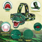Dinosaur Headlamp for Kids Flashlight Rechargeable Led Dino Head Lamp Roar & Silent Mode, T-Rex Dinosaur Toys for Kids 3 4 5 6 7 8, Camping Gear, Easter Gifts for Boys Girls Adults