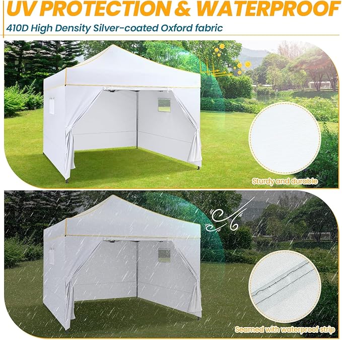 COBIZI 10x10 Pop Up Canopy Tent Commercial Heavy Duty Instant Canopy with 4 Sidewalls, UV 50+ Silver Coated Waterproof Vendor Gazebo, Portable Shelter with Carry Bag, Event Tent for Parties, White