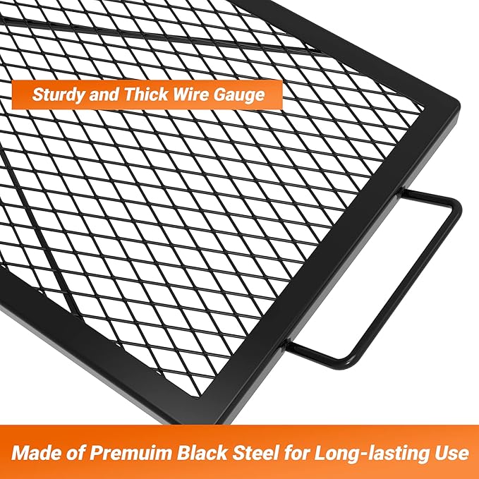 onlyfire Fire Pit Grill Grate, Heavy-Duty Steel Cooking Grate with X-Marks Design for Outdoor BBQ, Camping, Group Gatherings - 36“ X 15”