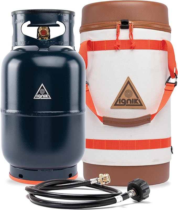 Ignik Refillable Gas Growler X 10-Pound Empty Propane Tank with Carry Case and Adapter Hose, Natural Case/Blue Tank