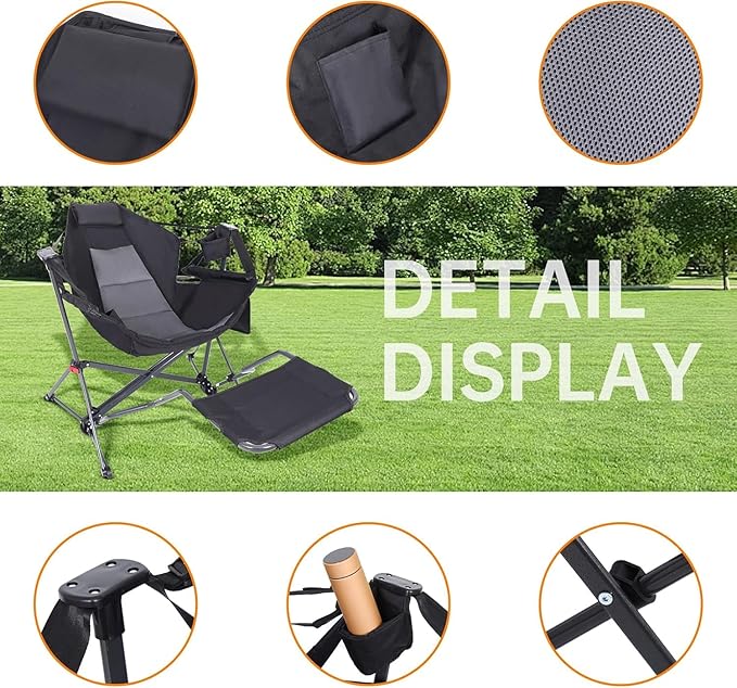 Hammock Chair, Hammock Camping Chair with Removable Footrest, Rocking Chair Outdoor, Camping Chair Swing, Hammock with Stand, Carry Bag, Cup Holder (2 Pack)