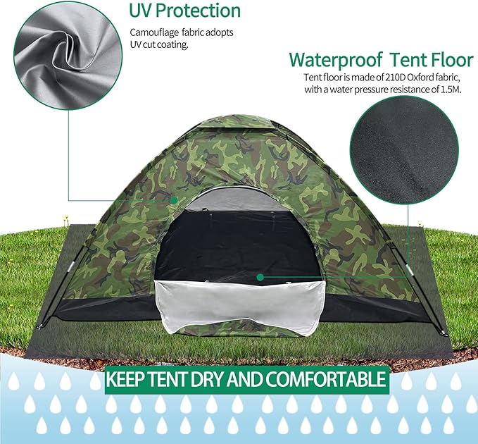Sutekus Camping Tent Lightweight Backpacking Tent Camouflage Outdoor Equipment for Camping Hiking Biking Trip Upgraded Large Space