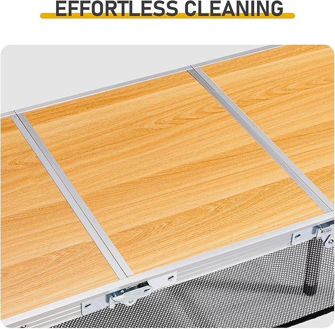 Tri-fold Folding Picnic Table,Outdoor Camping Table Lightweight Portable Aluminum Outdoor Table with Adjustable Heights with Carry Handle,for Outdoor Indoor Hiking Camp BBQ Beach (Wooden, 3ft)