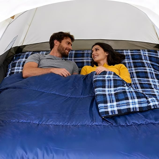 Double Sleeping Bag Cotton Flannel for Camping, Backpacking Or Hiking. Queen Size 2 Person Waterproof Sleeping Bag for Adults Or Teens. Lightweight with Compression Sack