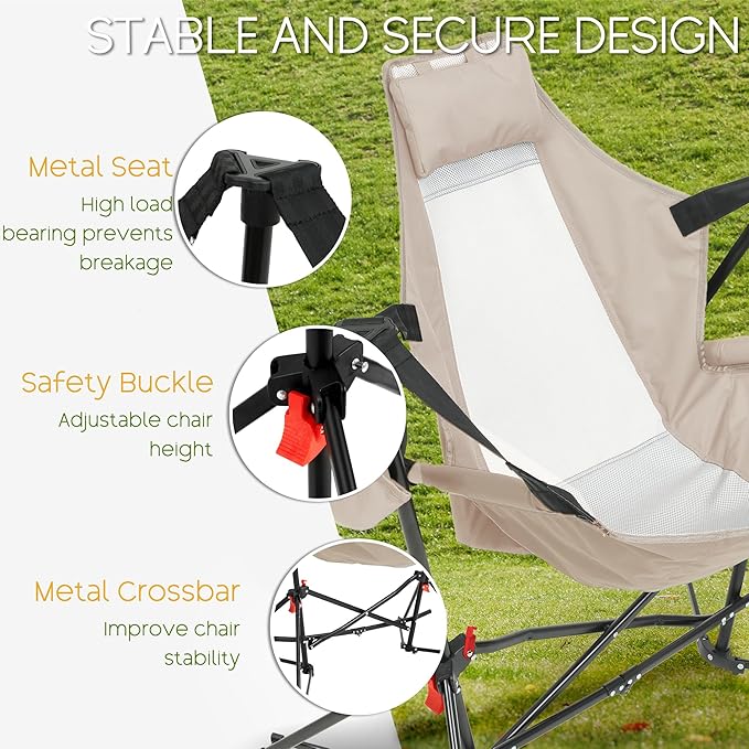 Hammock Folding Camping Chair - Outdoor Portable Swing Camp Chairs Set of 2 with Stand Adults Rocking Swinging Chair for Beach Lawn Patio (Khaki)