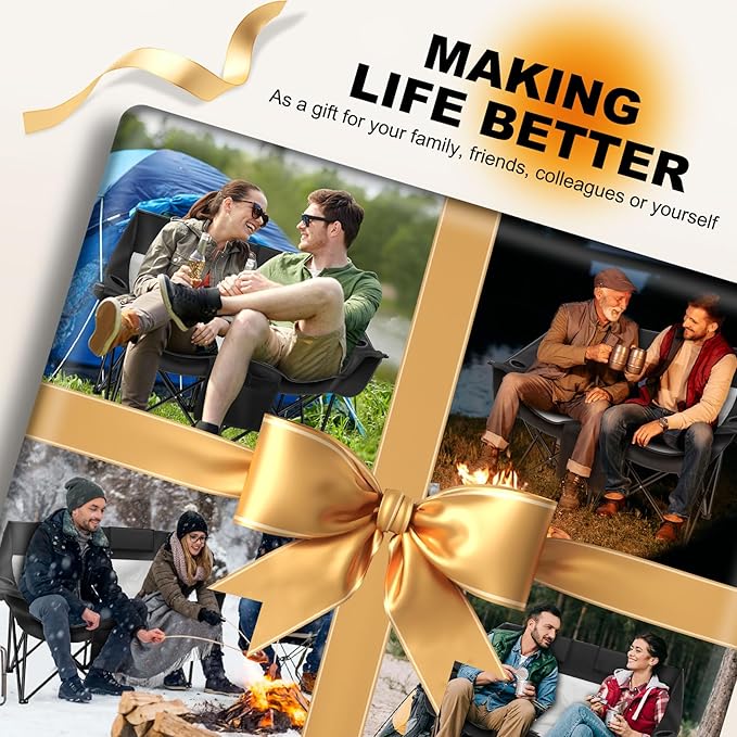 Heated Double Camping Chair with 2 20000mAh Battery Pack, 2 Control Switches 2-Person Loveseat, 550 lbs for Outdoor Sports, Picnics, Rugby Match, Lawn. Make Your Autumn and Winter Warmer