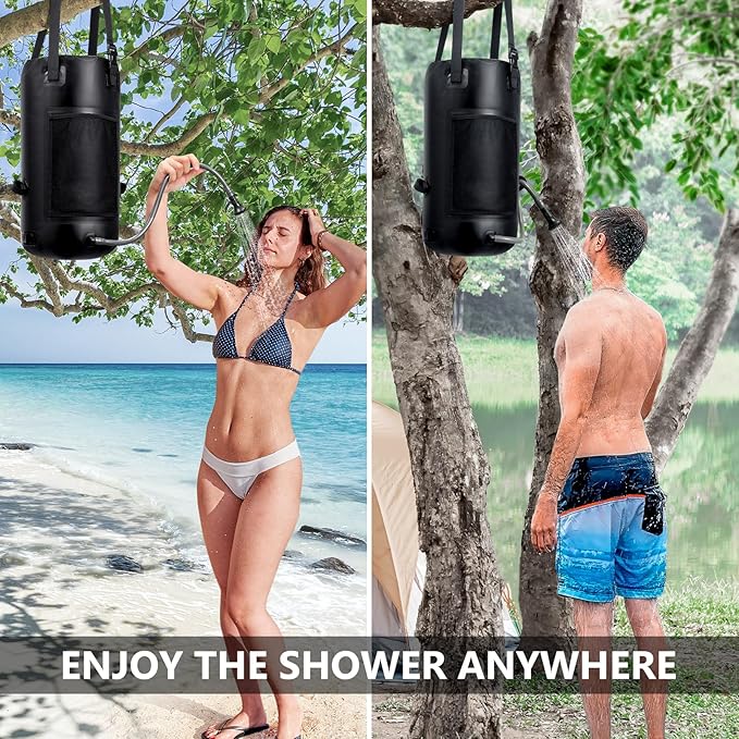 5 Gal/3 Gal Solar Shower Bag, Solar Heating Camping Shower Bag, On-Off Switchable Shower Head, Portable Shower with Thick Tarpaulin for Camping, Surfing, Outdoor Traveling, No Tear & Leak