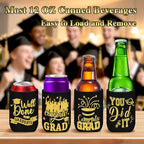 Graduation Can Cooler Sleeves, 18 Pack Black Gold Class of 2026 Neoprene Can Cover 9 Styles of Congrats Grad 12 OZ Drink Beer Soda Beverage for Graduation Party Supplies Gifts