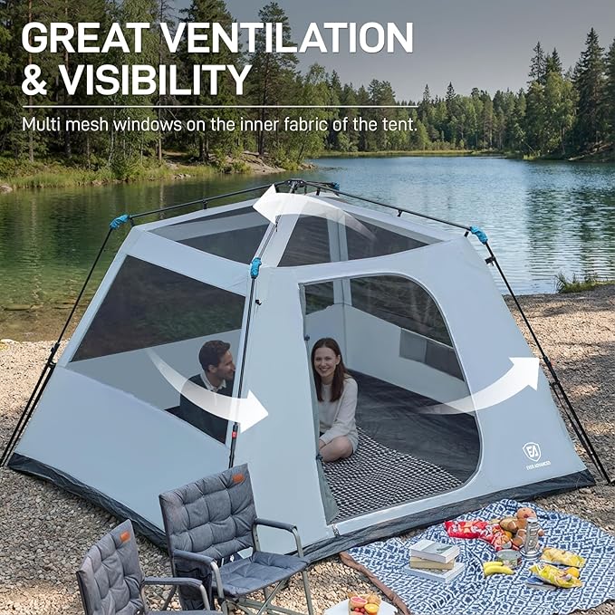 EVER ADVANCED Blackout Design 6 Person Camping Tent, Instant Cabin Tent for Family with Vestibule and Large Mesh Windows, 60s Easy Setup, Double Layer, Water-Resistant