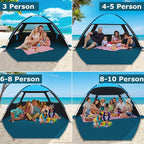 COMMOUDS Beach Tent Sun Shade for 3/4/6/8 Person, UPF 50+ Beach Sun Shelter Canopy Tent, Lightweight, Easy Set Up and Carry