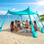 Beach Tent Sun Shelter UPF 50+,10x10 FT Beach Canopy Tent Sun Shade,Pop Up Beach Canopy with 8 Sandbags,Outdoor Beach Shade for Camping Trips, Fishing, Backyard Fun Picnics (Turquoise)