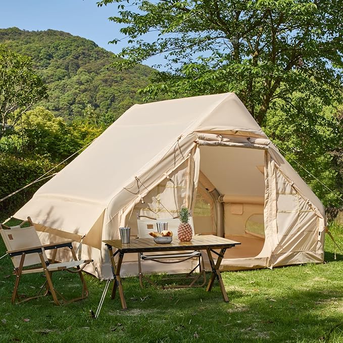 YOLENY 2-4 Person Inflatable Tents for Camping, Quick Setup in 2 Minutes with Hand Pump, 4-Season Waterproof Windproof Oxford Blow Up Tent