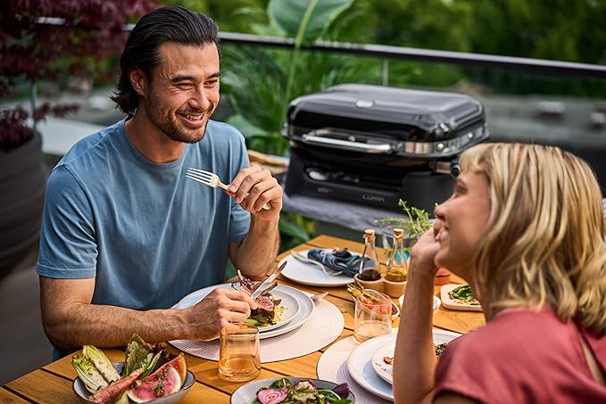 Weber Lumin Portable Outdoor Electric Barbecue Grill for Small Spaces and Travel, Ice Blue