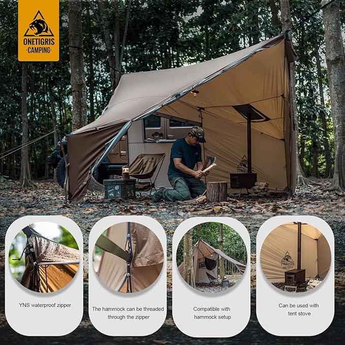 OneTigris COZSHACK Hot Tent, Large Spacious 4 Person Tent with Stove Jack, Windproof Waterproof Tent for Wood Stove Bushcraft Camping Travel Truck Family