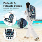 Giantex Folding Beach Chair, Patio Sling Chairs with 5 Adjustable Position, Head Pillow, Storage Bag, Towel Bar, Cup Holders, Backpack Chairs for Sunbathing, Camping Chair