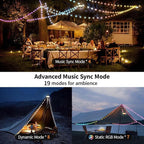 2-Pack Camping String Lights, 3 in 1 Upgraded Retractable RGB Outdoor String Lights with 19 Lighting Modes, Quick 30s Recovery, 32.8 FT Portable Tent Light, Rechargeable Camping Lantern (Black)