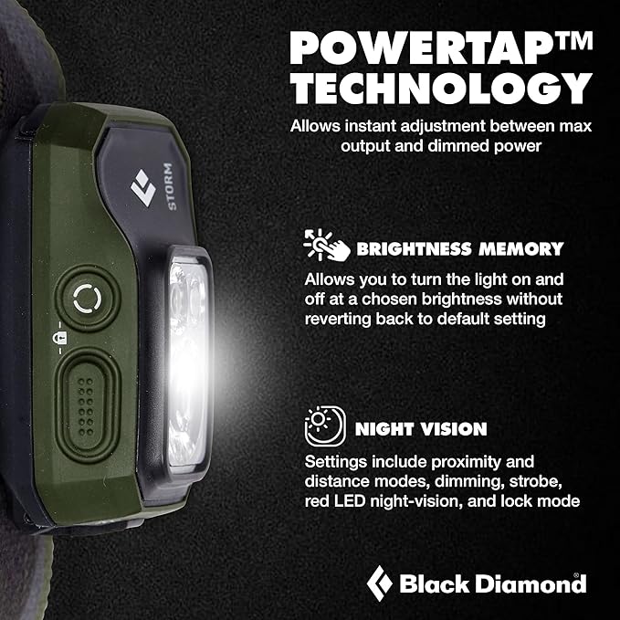 BLACK DIAMOND Storm 450 Headlamp | 450 Lumens Brightness | Waterproof & Dimmable | 3X AAA Battery Operated (Included | Camping, Hiking, Running | Dark Olive