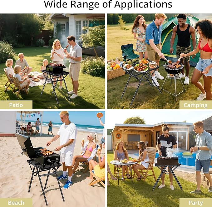 Anbte 2ft Folding Grill Table, Supports 180 Lbs, 2 Adjustable Height 28” Portable Grill Table Heat-Resistant Tabletop, Folding Metal Table for Camping BBQ Cooking Backyard Outdoor, 24" X 16", Black