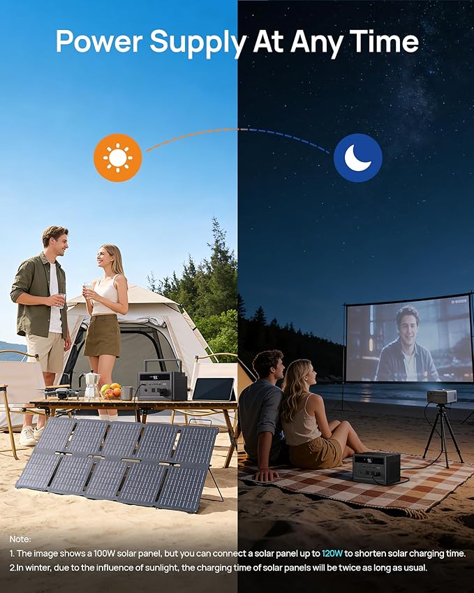 DaranEner Portable Power Station 600W (1200W Surge) with 100W Solar Panel, 576Wh LiFePO4 Battery, 3 AC Outlets, 100W USB-C PD Fast Charging Solar Generator for Camping, RV, Home Backup