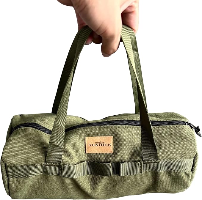 TBACW Canvas Tool Storage Bag with Zipper - Organizer for Tools, Tent Stakes & Poles, Durable Fabric Utility Pouch for Outdoor Hunting Hiking Camping Gear (Green)