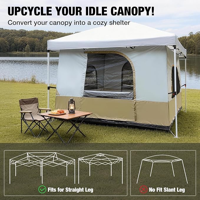 REDCAMP Canopy Camping Tent for Pop Up Canopy Tent, Inner Tent Converts Straight Leg 10'x10' or 10'x20' Canopy into Camping Tent, Fits 4-6 Person(Frame/Shelter NOT Included)