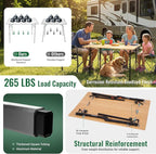 KingCamp 4-Fold Bamboo Camping Table with Serrated Adjustable Legs (16.5" to 27.6"), Heavy-Duty Aluminum Frame & Carry Bag for Outdoor, RV, Picnic, Beach