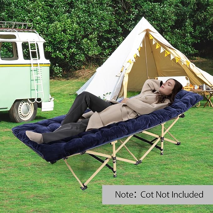 REDCAMP Folding Cot Pads for Sleeping Extra Thick, Soft Comfortable Velvet & Corduroy Cotton Camping Cot Mattress Pad for Backpacking Hiking, Black Blue Brown Grey 75x30 inches
