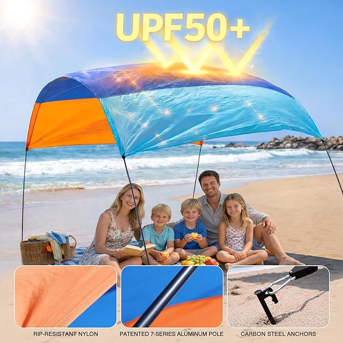 Wind Portable Beach Shade Canopy | Quick 3-Minute Setup | 150 Sq. Ft. Sun Shelter for Up to 8 People | Lightweight with UPF 50+ Protection | Ideal Sun Shelter & Beach Tent for Family Outings