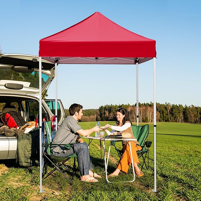 5x5 Pop Up Canopy Tent, Instant Portable Beach Canopy, Outdoor Tent with Carry Bag for Camping, Sports, Tailgating, Events, Burgundy