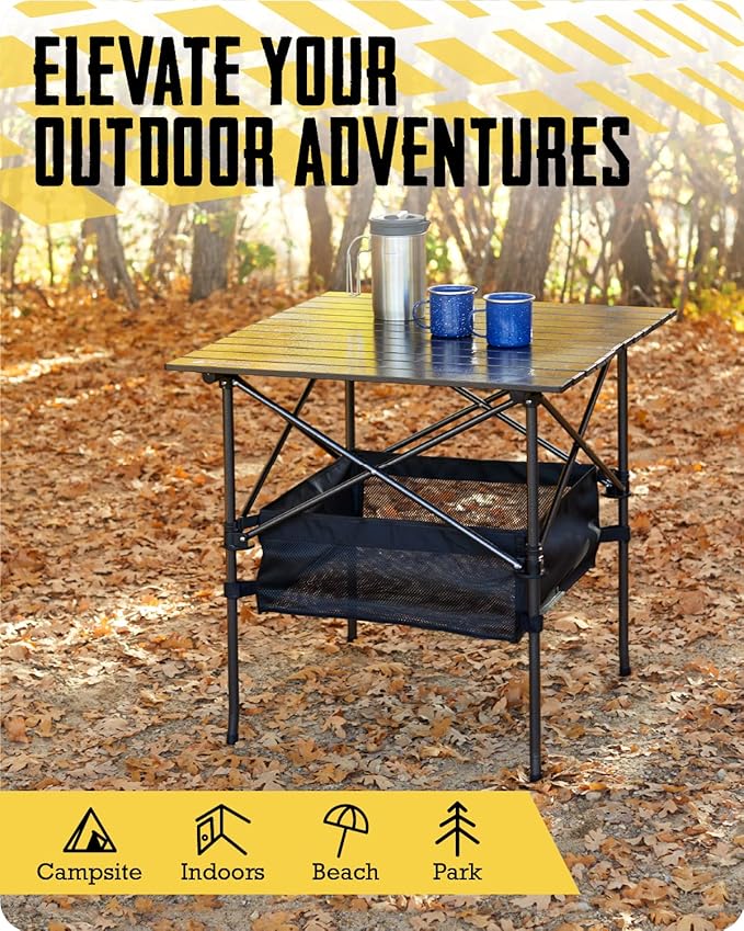 TrailBuddy Folding Camping Table - Aluminum Foldable Table for Tailgating or Camp Site with Carry Bag - Lightweight and Portable for Beach, Picnic, Tailgate & Outdoor Use, 28"x 28" x 28"