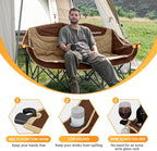KingCamp 3 Person Camping Chair, Oversized 660lbs Heavy Duty Loveseat for Adults Portable Folding XL 2 Person Couch Padded Comfortable Three Seat with Cup Holder for Outdoor Lawn, Khaki/Coffee