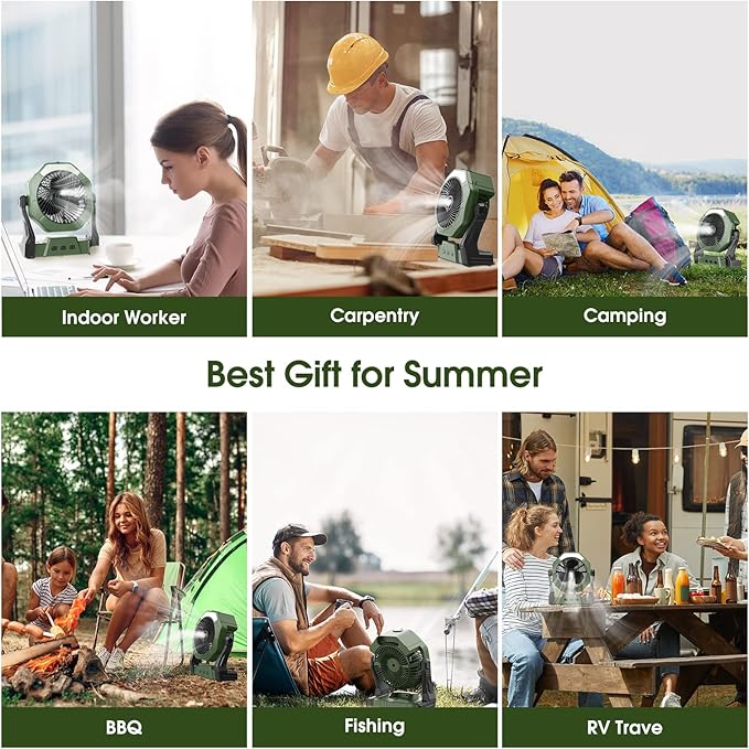 Ausic Portable Misting Fan for Outdoor Cooling, [8-35Hrs] Battery Powered Mist Fans with Water Misters & LED Lantern, 8-Inch, 250mL Tank, for Patios, Home, Outside, Camping, Outdoor&Indoor Use