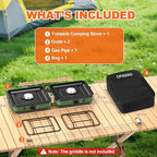 Propane 2-Burner Foldable Camping Stove with Carry Bag, Portable Propane Camp Stoves with Adjustable Burners & Piezo Ignition for Outdoor Cooking, Tailgating, Backyard Gathering(Griddle Not Included)